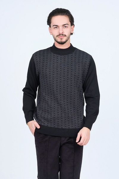 Ateş Triko Pulover de lână cu model pe jumătate pescar pentru bărbați 6092074 negru