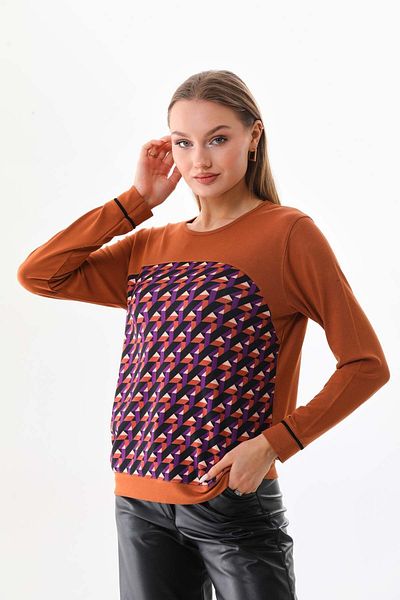 Sistas Дамска блуза с дълъг ръкав с шарки 23618, цвят камила