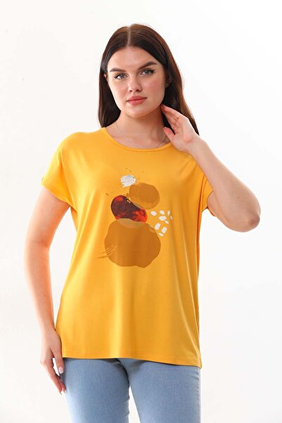 Sistas بلوزة نسائية منقوشة بأكمام قصيرة من القطن الممشط 23003 أصفر