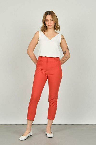 F&A Textile Women's Ankle Length Slim Fit Pants 7410 Coral