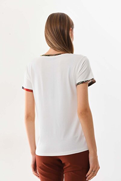 Sistas Women's Ornamental Pocket Detailed Short Sleeve Blouse 23150 Ecru