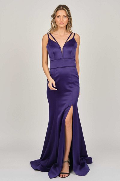 ŞEREF VURAL Women's Satin Strap Evening Dress 5437771 Midnight Blue