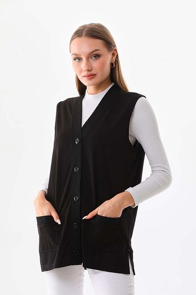 Günay Women's Pocket Detailed V-Neck Vest 2603 Black