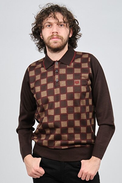 Pelikan Men's Patterned Polo Neck Sweater 1577428 Brown