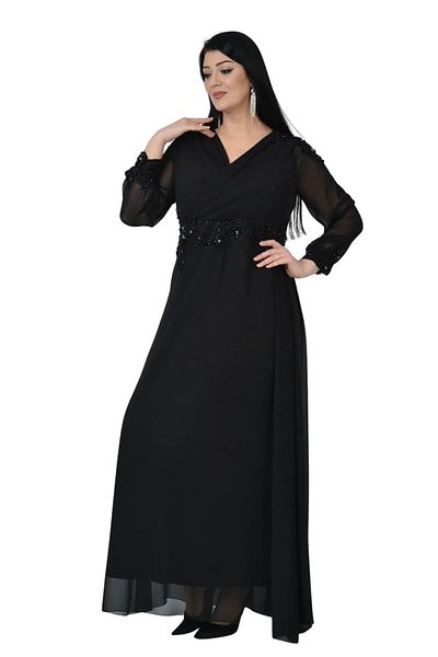 LİLAS XXL Lilas XXL Women's Plus Size Long Chiffon Evening Dress 9573 Black