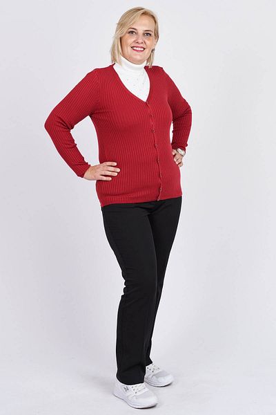 Büşra Triko Women's Red Buttoned V-Neck Cardigan 3997258