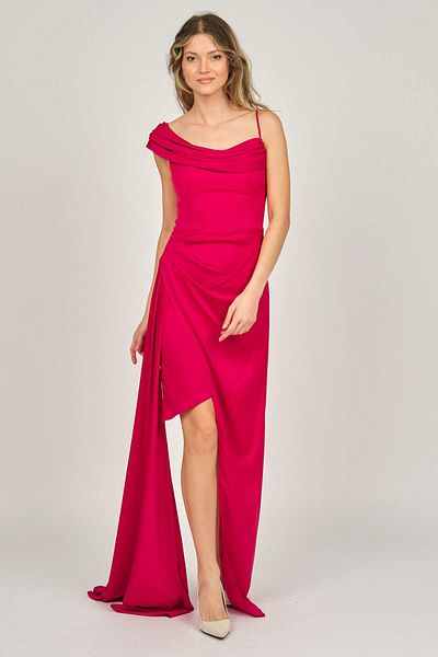 DORİDORCA Women's One Shoulder Detailed Evening Dress 5924030 Red