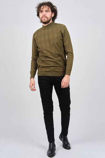 Çizgi Triko Men's Half Turtleneck Diamond Patterned Sweater 42564257 Khaki