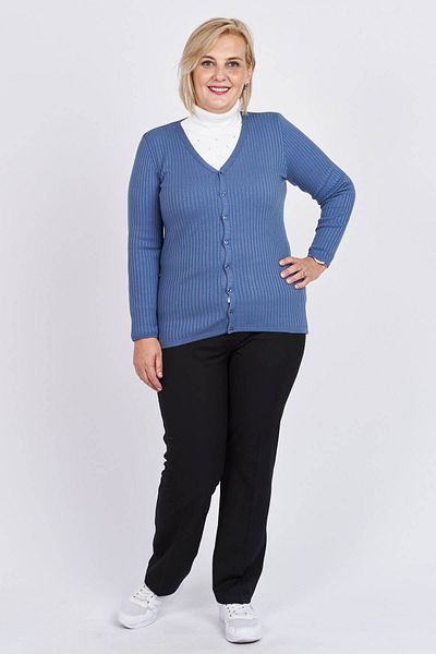 Büşra Triko Women's Blue Buttoned V-Neck Cardigan 3997258
