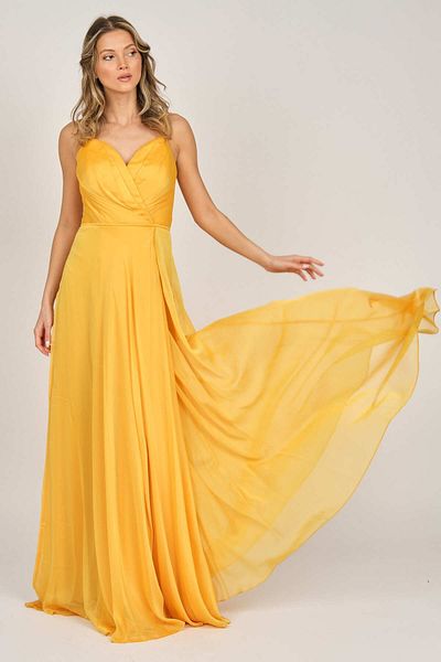 ŞEREF VURAL Women's Strappy Chiffon Evening Dress 5437817 Saffron