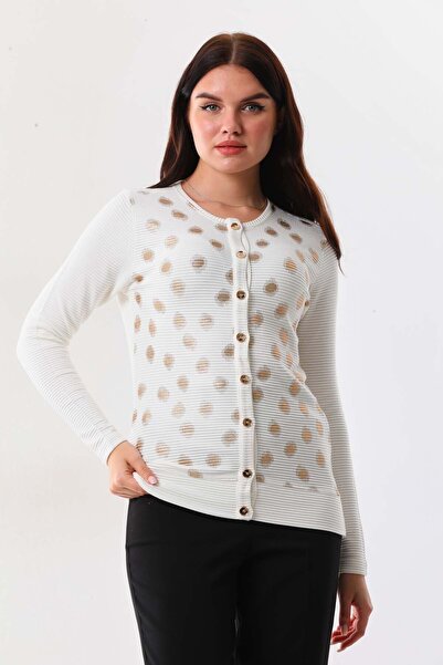 Sistas Women's Gold Polka Dot Long Sleeve Cardigan 23977 Ecru