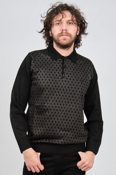 Pelikan Ανδρικό πουλόβερ με λεπτομέρεια με γιακά πόλο 1577427 Μαύρο