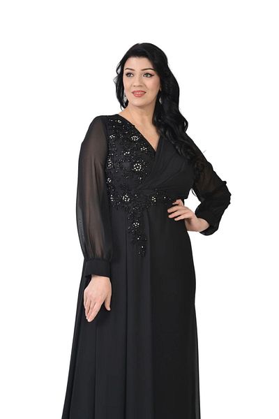 LİLAS XXL Lilas XXL Women's Plus Size Long Chiffon Evening Dress 9571 Black