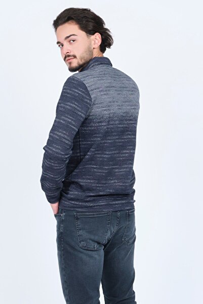 Raymons Чоловічий трикотажний светр з коміром-поло та малюнком 6782257 Синій