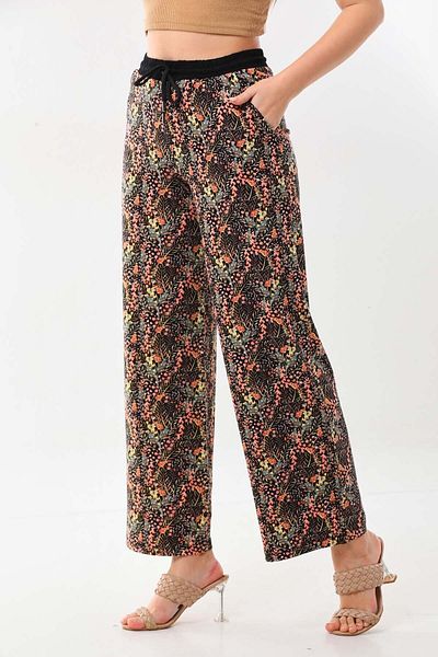 Sistas Women's Waist-Tied Patterned Comfortable Form Trousers 22527 Black