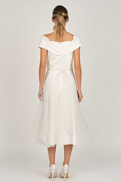 DORİDORCA Women's Princess Collar Araboy Evening Dress 5922090 Bone