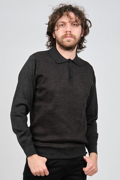 Woolman Men's Patterned Polo Neck Wool Sweater 1572001 Smoked