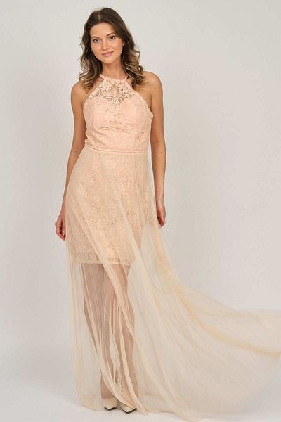 DORİDORCA Women's Halter Neck Evening Dress
