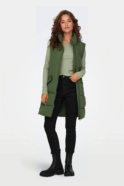 ONLY Women's Onlmatilde Full Zipper Closure Long Puffer Vest 15274066 Khaki