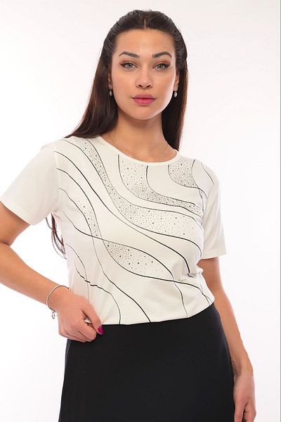 Sistas Women's Patterned Short Sleeve Blouse 3044 Ecru
