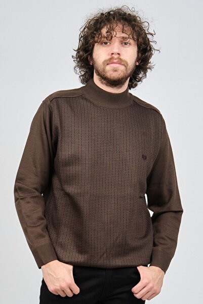 Pelikan Men's Patterned Half Fisherman Wool Sweater 1578717 Brown