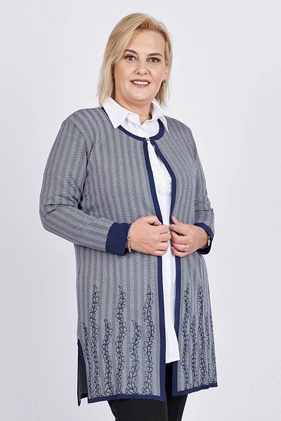 Büşra Triko Women's Navy Blue Floral Embroidery Detailed Patterned Cardigan 3998202