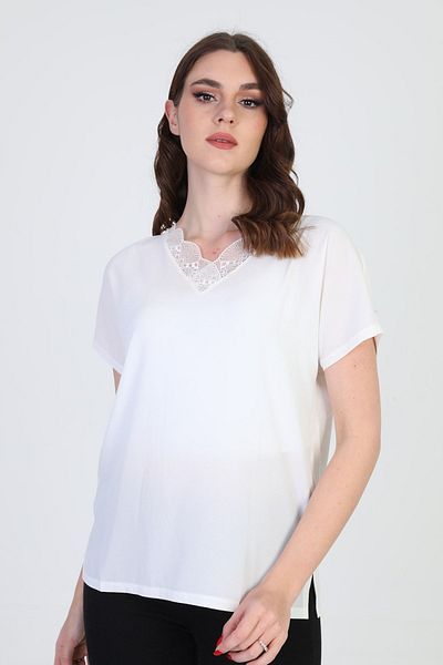 ELLA CAMELIA Women's Lace Collar Blouse 20e020 Ecru