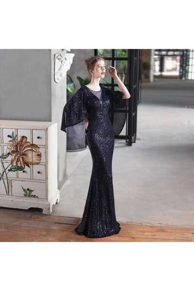 Genel Markalar V YAKA MELEK KOL PULPAYET UZUN ABİYE ELBİSE