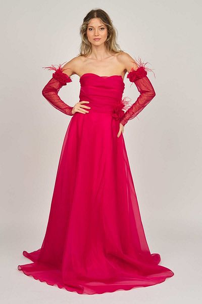 Saygın Women's Strapless Long Evening Dress 0992461 Red