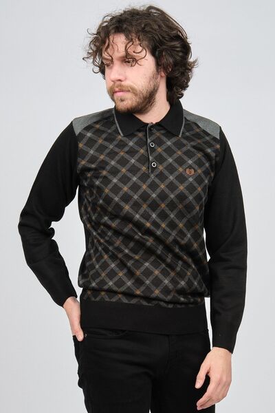 Pelikan Men's Patterned Elbow Detailed Polo Neck Sweater 1577429 Smoked