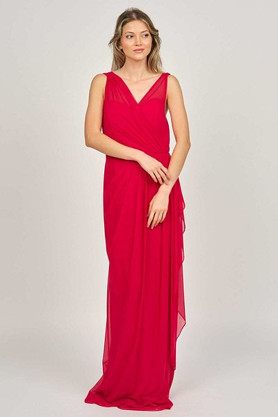DORİDORCA Women's Sleeveless Long Evening Dress 5922039 Red