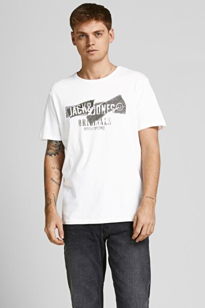 Jack & Jones Ανδρικό μπλουζάκι με στάμπα με λαιμόκοψη 63412205944 Εκρού