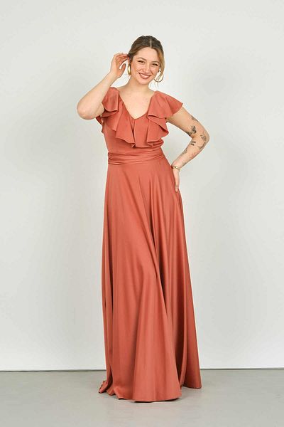 DORİDORCA Doridorca Women's Flounced Collar Satin Evening Dress5921021 Tile