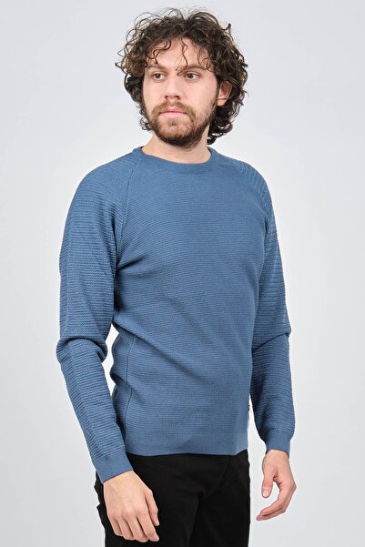 Çizgi Triko Чоловічий велосипедний комір Slim Fit светр 42554259 Синій