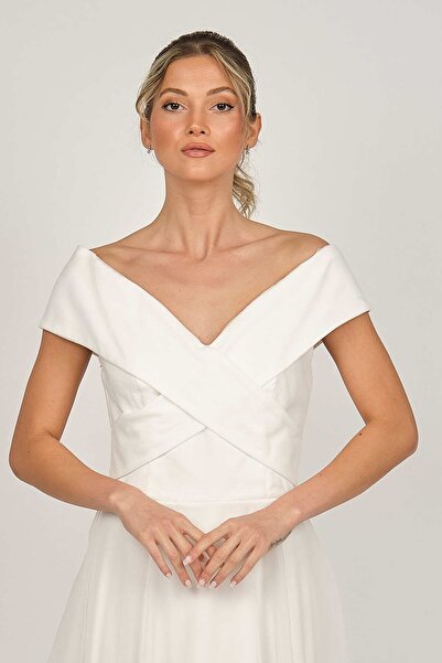 DORİDORCA Women's Princess Collar Araboy Evening Dress 5922090 Bone