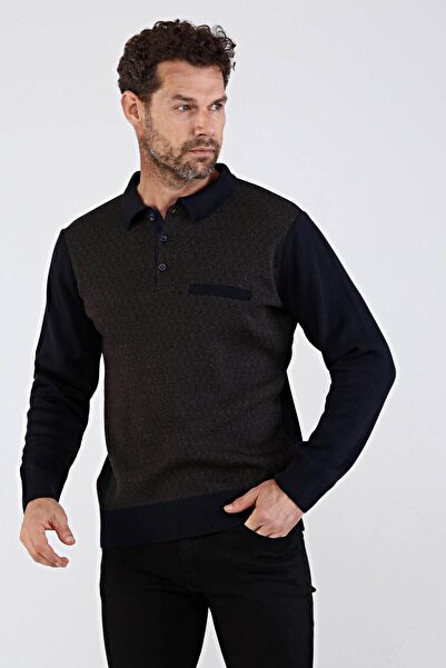 Çizgi Triko Чоловічий поло з коміром, трикотажний светр 4610f, темно-синій
