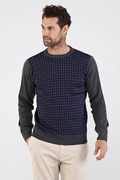 Çizgi Triko Men's Plus Size Crew Neck Steel Knit Knitwear Sweater 4605cb Gray