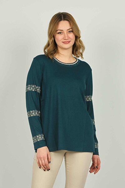 Detay Triko Жіноча блуза з довгими рукавами, коміром-стійкою та вишитим комір...