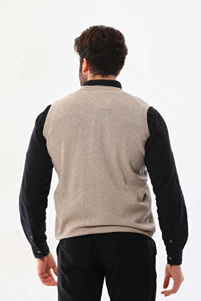 Günay Men's V-Neck Wool Sweater 0108 Beige