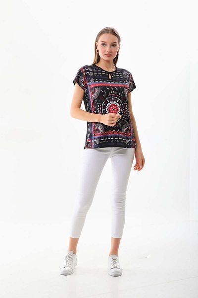 Sistas Bluză cu mânecă scurtă cu modele de ferestre pentru femei 23145 Negru