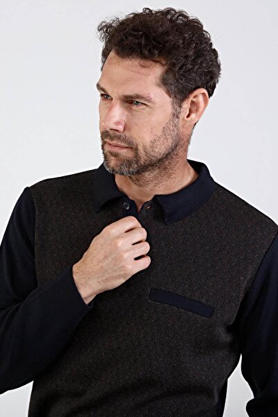 Çizgi Triko Чоловічий поло з коміром, трикотажний светр 4610f, темно-синій