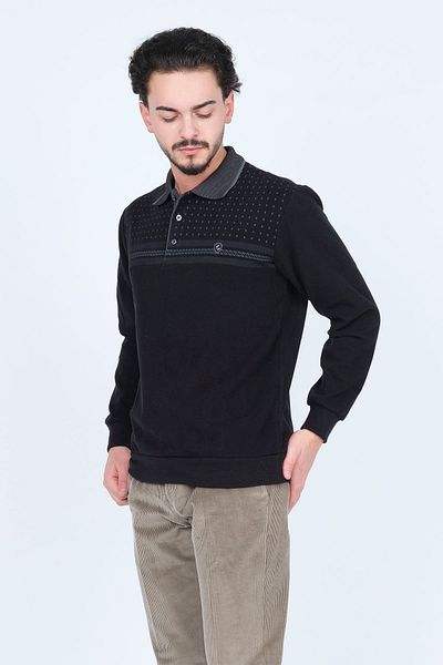 Rey Polo Πλεκτό Ανδρικό Πλεκτό με γιακά Polo 6741251 Μαύρο