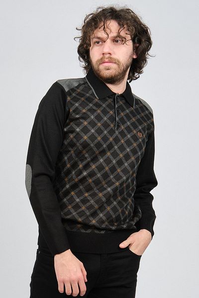 Pelikan Men's Patterned Elbow Detailed Polo Neck Sweater 1577429 Smoked