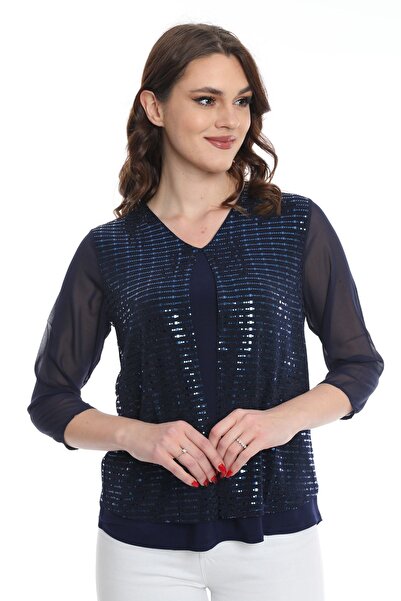 ELLA CAMELIA Жіноча блуза з тюлевими деталями 19e040 Синя