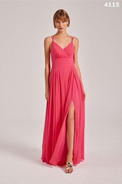 DORİDORCA فستان سهرة طويل بحزام حبل للنساء 4115 فوشيا