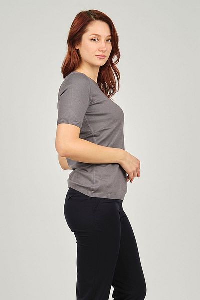Desen Triko Pulover de damă cu mânecă scurtă cu decolteu rotund 0249344 gri