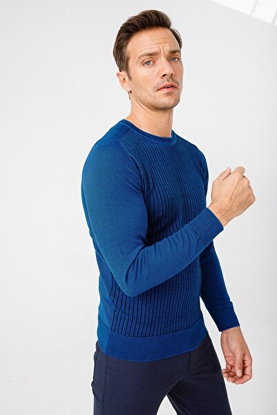 Desen Triko Ανδρικό Πλεκτό Πουλόβερ με ρίγες μπροστά 02421500 Saks