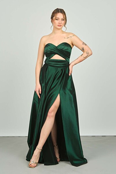 ŞEREF VURAL Women's Strapless Deep Slit Long Evening Dress 8123 Nefti