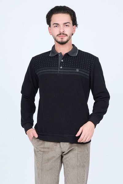 Rey Polo Πλεκτό Ανδρικό Πλεκτό με γιακά Polo 6741251 Μαύρο