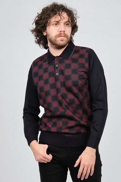 Pelikan Men's Patterned Polo Neck Sweater 1577428 Claret Red